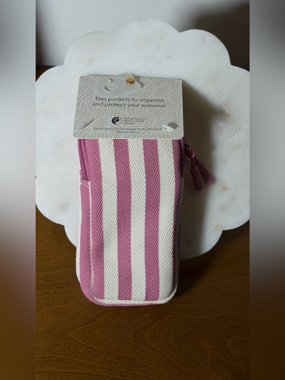 TRAVEL Double Eyeglass Case - Pink & Cream Stripes - Picture 8 of 11
